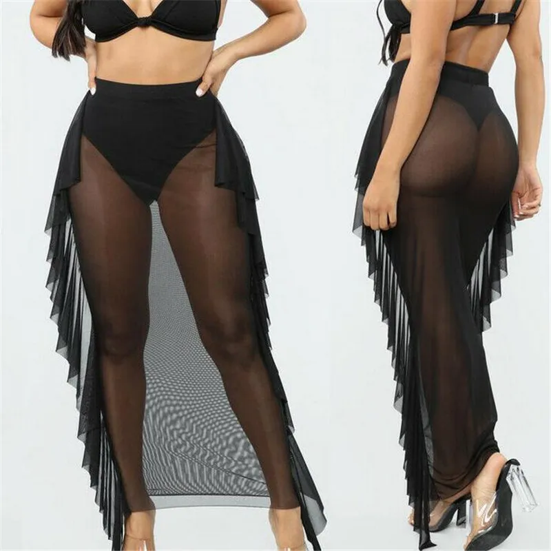 Сетчатая купальная одежда Пляжная накидка высокая талия однотонные пляжные