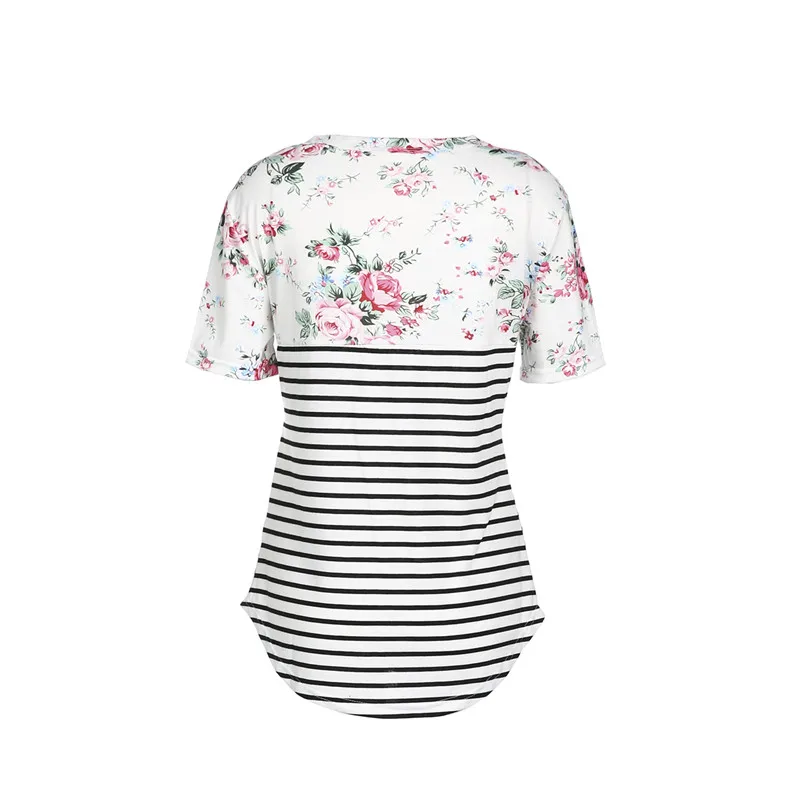 

2019 Hot Sale arrival Women Maternity Clothes Breastfeeding Short Sleeve Nursing T-shirt Floral Striped Loose Casual Black White