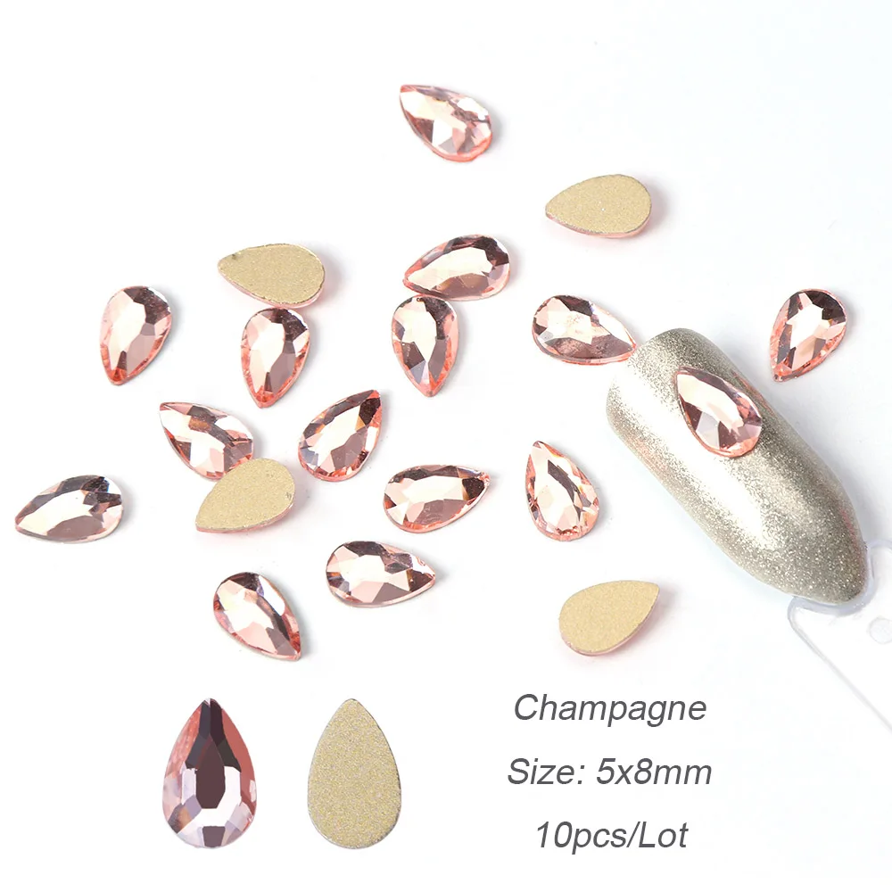 Champagne 10 шт. Кристаллы Стразы для ногтей 3D страз жир капли воды камни AB дизайн ногтей украшения аксессуары для ногтей алмазный Маникюр BEA41 - Цвет: Champagne