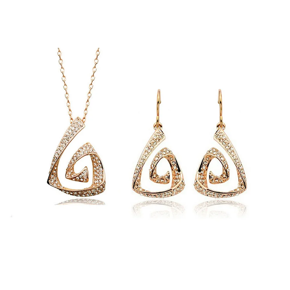 

Fashion silver plated austria crystal women cyclotron pendant necklace/earrings bride wedding Jewelry Sets