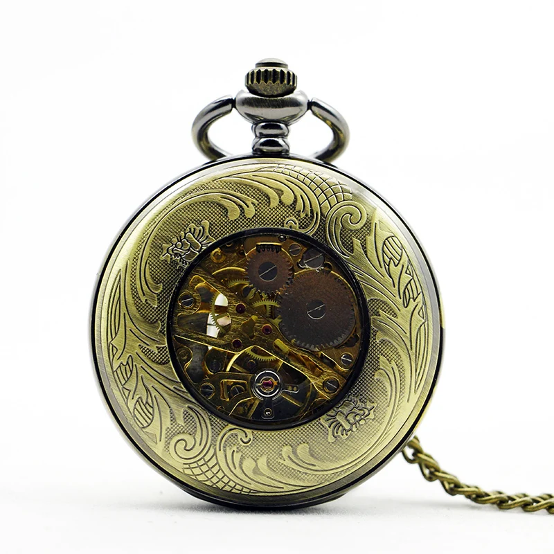 Grotesque Pattern Hollow Design Manual Mechanical Pocket Watch Vintage Steampunk Men's Necklace Pendant Accessory Gift
