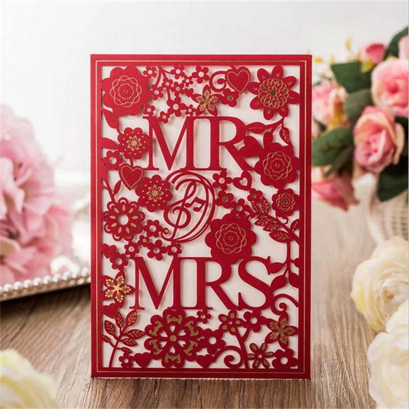 

Свадебные пригласительные открытки MR & MRS, с лазерной резкой, 50 шт./лот, новинка, украшения для дня рождения