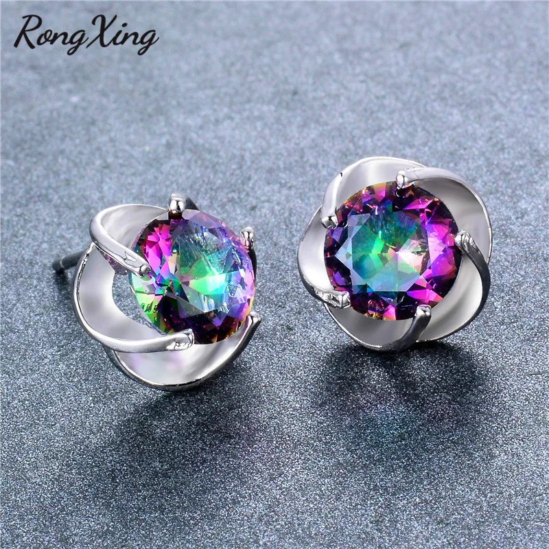 Женские Разноцветные серьги гвоздики RongXing круглые с разноцветным цирконием