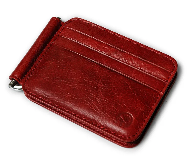 Thin Billfold Vintage Wallet Men Money Clips Genuine Leather Clamp for Money Holder Credit Card Case Cash Clip 12 Card Pocket images - 6