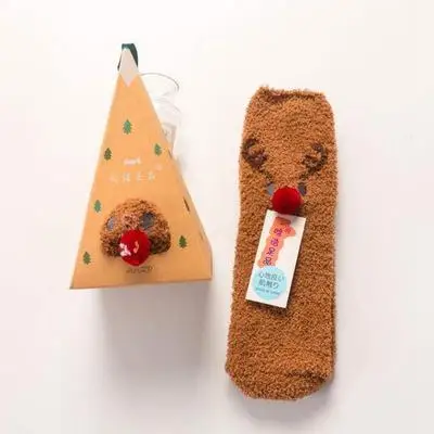 Coffee deer Домашние мягкие носки-тапочки для женщин и девочек пушистые теплые рождественские носки бархатные носки кораллового цвета с героями мультфильмов для принцесс, подарки на день рождения - Цвет: Coffee deer