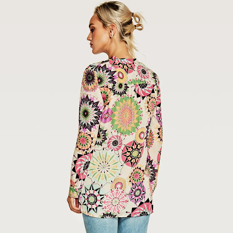 Мода 2018 блузка рубашка Для женщин осенние весенние цветы Блузки Топы vintage Высокий