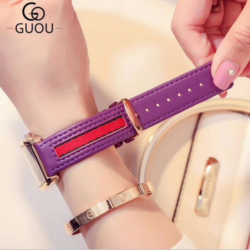 Guou Роскошные Брендовые Часы Модные женские часы кварцевые кожаные montre