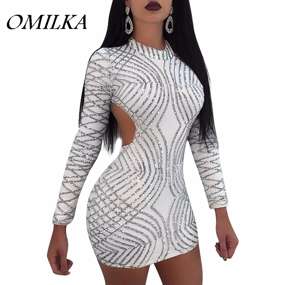 OMILKA 2018 весеннее женское облегающее платье с длинным рукавом и открытой спиной