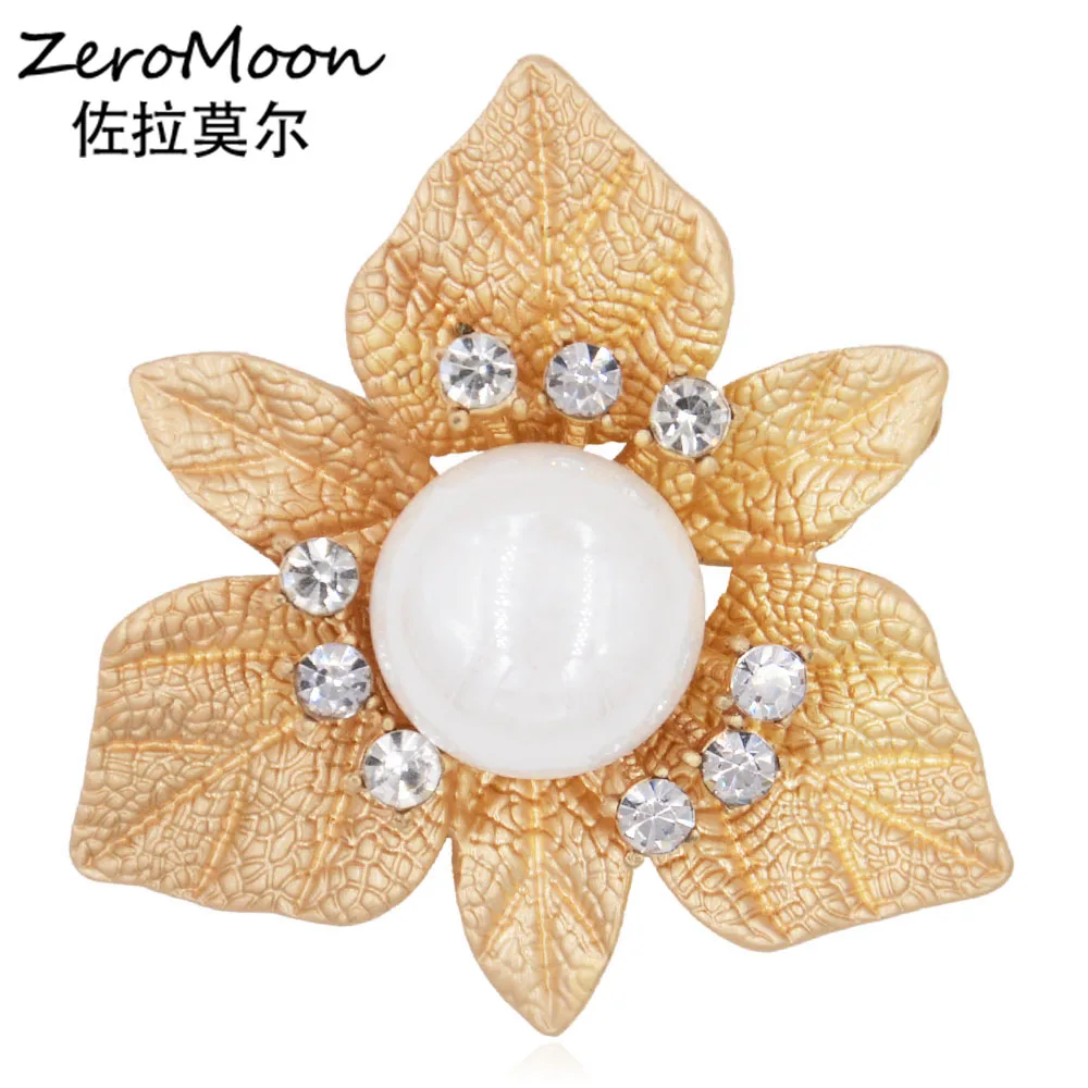 

OL Style Metal Leaves Pearl Brooch Pin For Women Crystal Rhinestone Fashion Jewelry Clothing Accessory