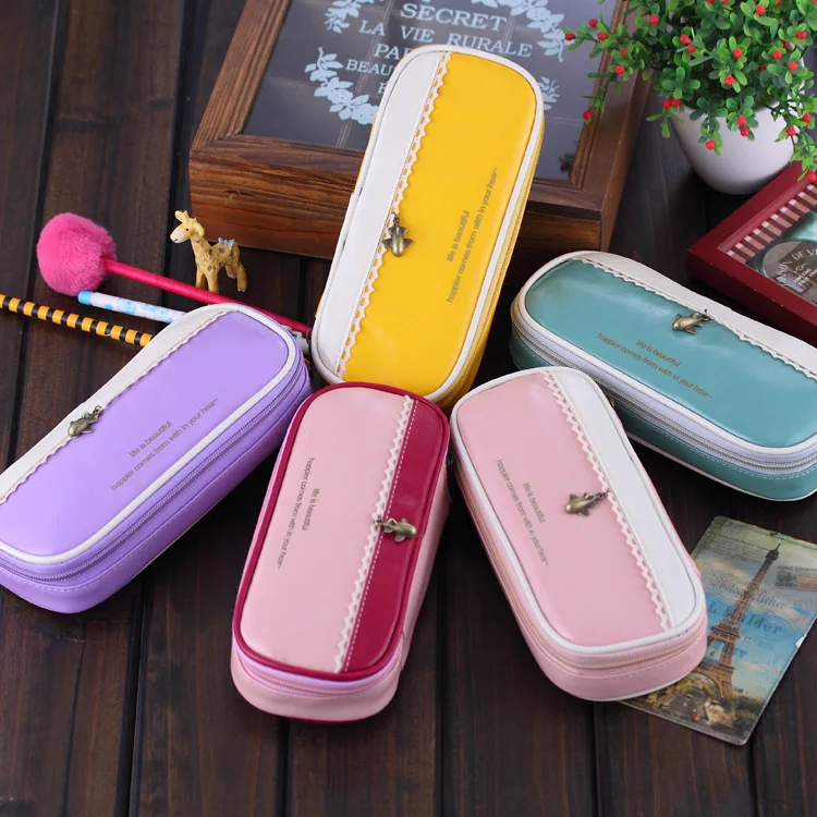 Новый корейский Multi Функция искусственная кожа пенал большой ёмкость Карандаш