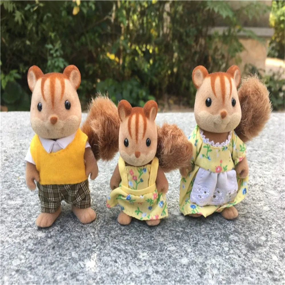 Geniune Sylvanian Families 3 шт. Squrriels семейный набор кукольный домик фигурка игрушка куклы