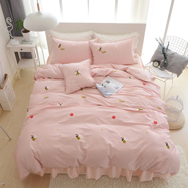 Набор постельного белья с вышивкой в виде пчелы набор пододеяльников простыни