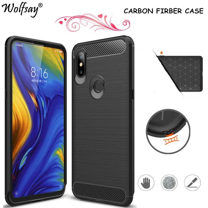Carbon Fiber Phone Case For Xiaomi Mi Mix 3 6.39&quot Silicone Back Rubber Hybrid Cover Funda | Мобильные телефоны и