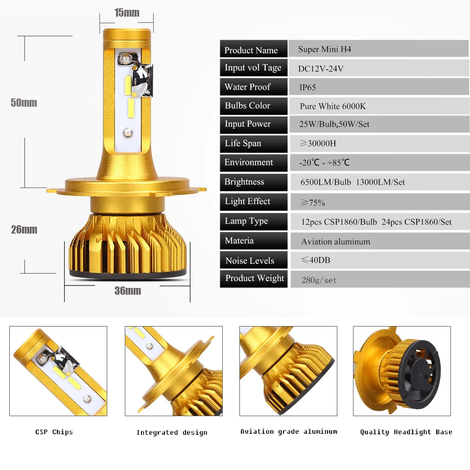 ANMINGPU 2x Mini 13000LM/пара 50 Вт H4 светодиодный головной светильник H7 Canbus H1 H3 H8 H11 9005/HB3 9006/HB4