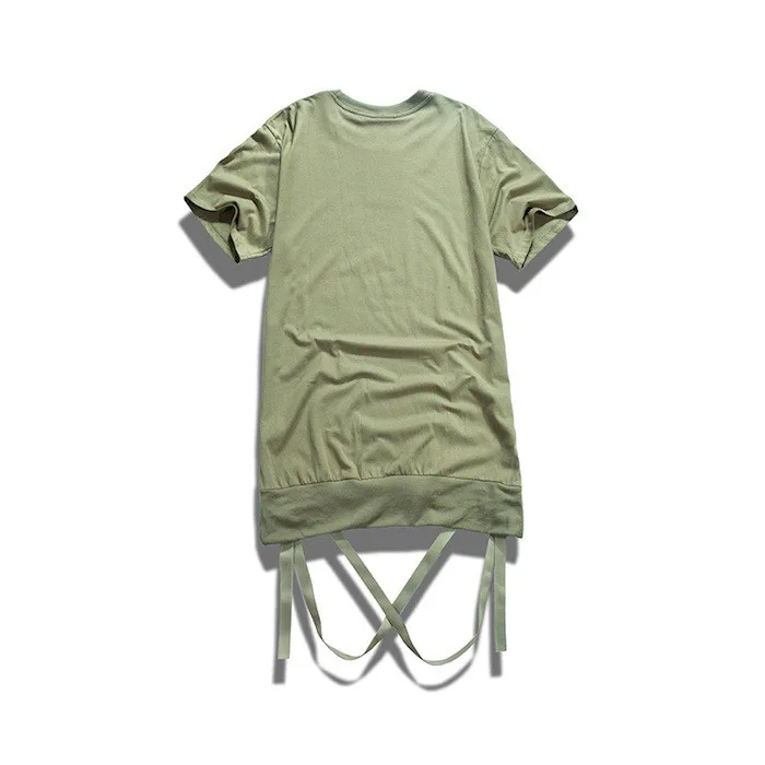 

High quality men t shirt men's hip hop swag clothes with removable hem ribbon streetwear high street tee shirt homme