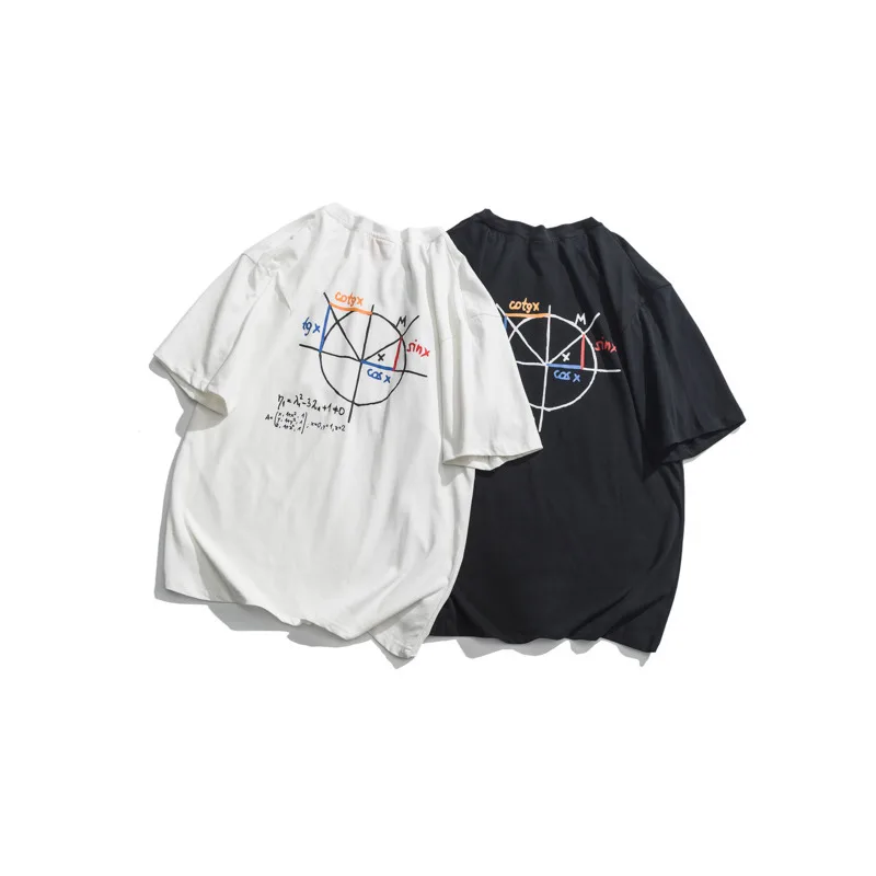 Мужская хлопковая футболка с геометрическим рисунком свободная однотонная