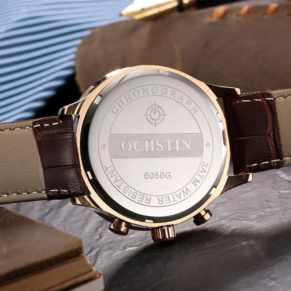 OCHSTIN мужские часы Модного Бизнеса Кварцевые Большой циферблат кожаный ремешок