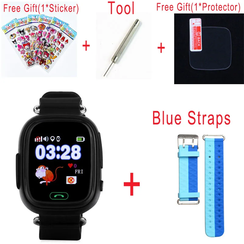 Black add Blue Strap Q90 gps телефон позиционирования Детские часы с Wi-Fi SOS смарт детские часы анти потеря монитор трекер PK Q80 Q50 Q60 - Цвет: Black add Blue Strap