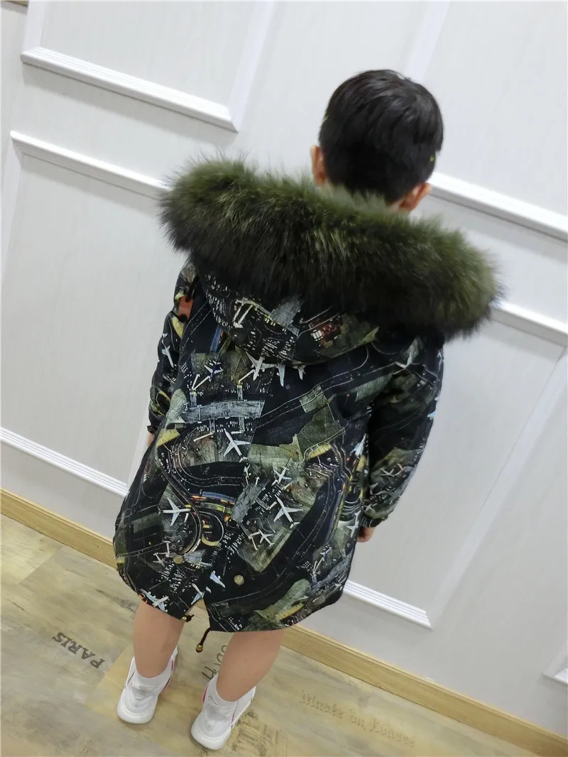 Детские парки с натуральным мехом Тренч героями мультфильмов для холодной зимы