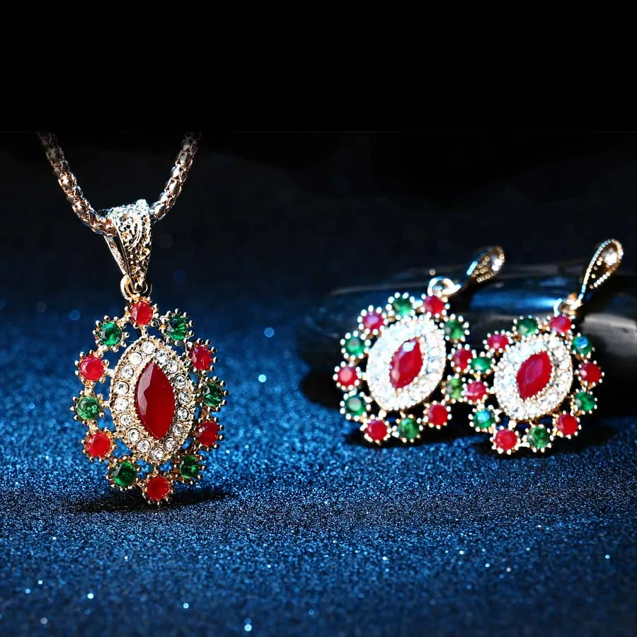 Лидер продаж 2017 набор индийских ювелирных изделий ожерелье и серьги с красными