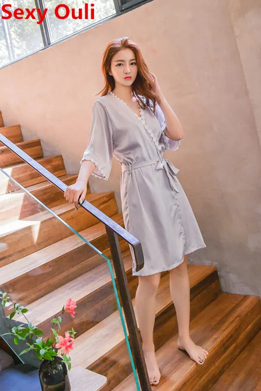 Сексуальный Атласный ночной халат большого размера кружевной банный идеальный