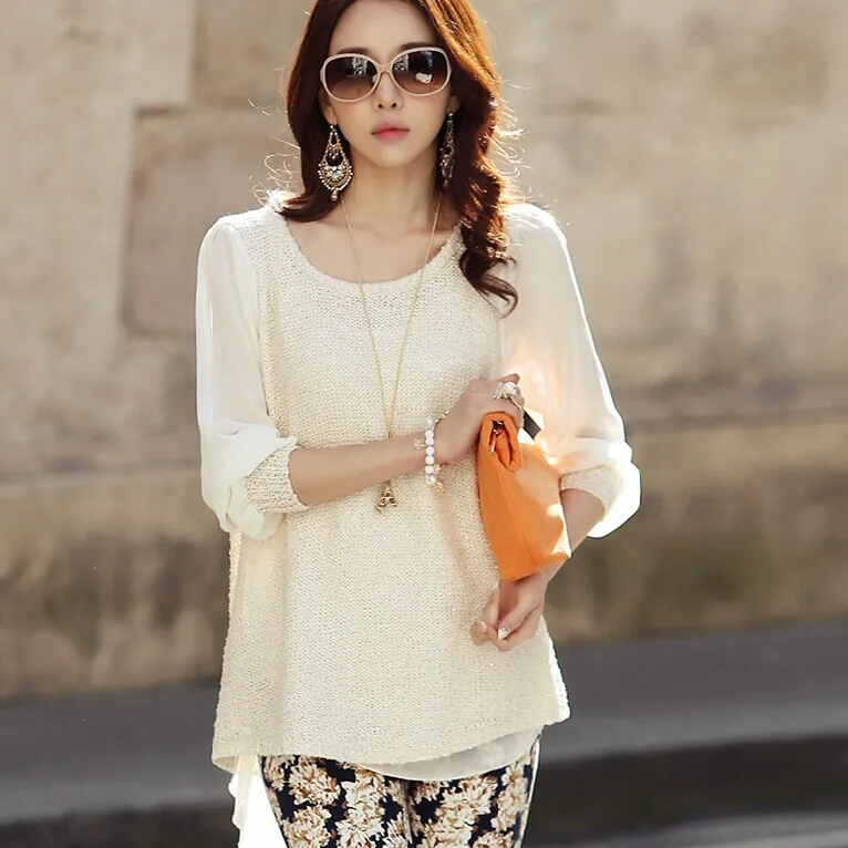 Зима женщины свитера и пуловеры длинный рукав шифон вязаный свитер трикотаж офис