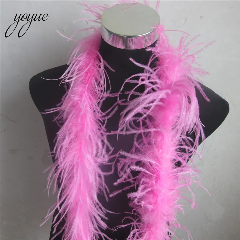 Pink YOYUE 2 м 1 полоса пушистые натуральные перья страуса боа качество пушистые костюмы/отделка для вечерние/костюм/шаль/доступны - Цвет: Pink