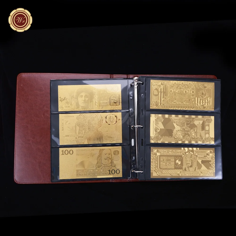 World Gold Plated позолоченный бумажный Альбом для монет кожаный фотоальбом страна