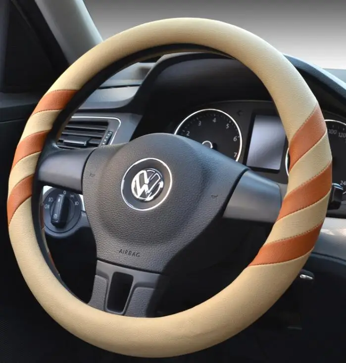 Beige Спортивный Модный летний кожаный чехол рулевого колеса автомобиля для стайлинга автомобиля дышащий Противоскользящий руль 5 цветов на выбор лучшее качество - Название цвета: Beige
