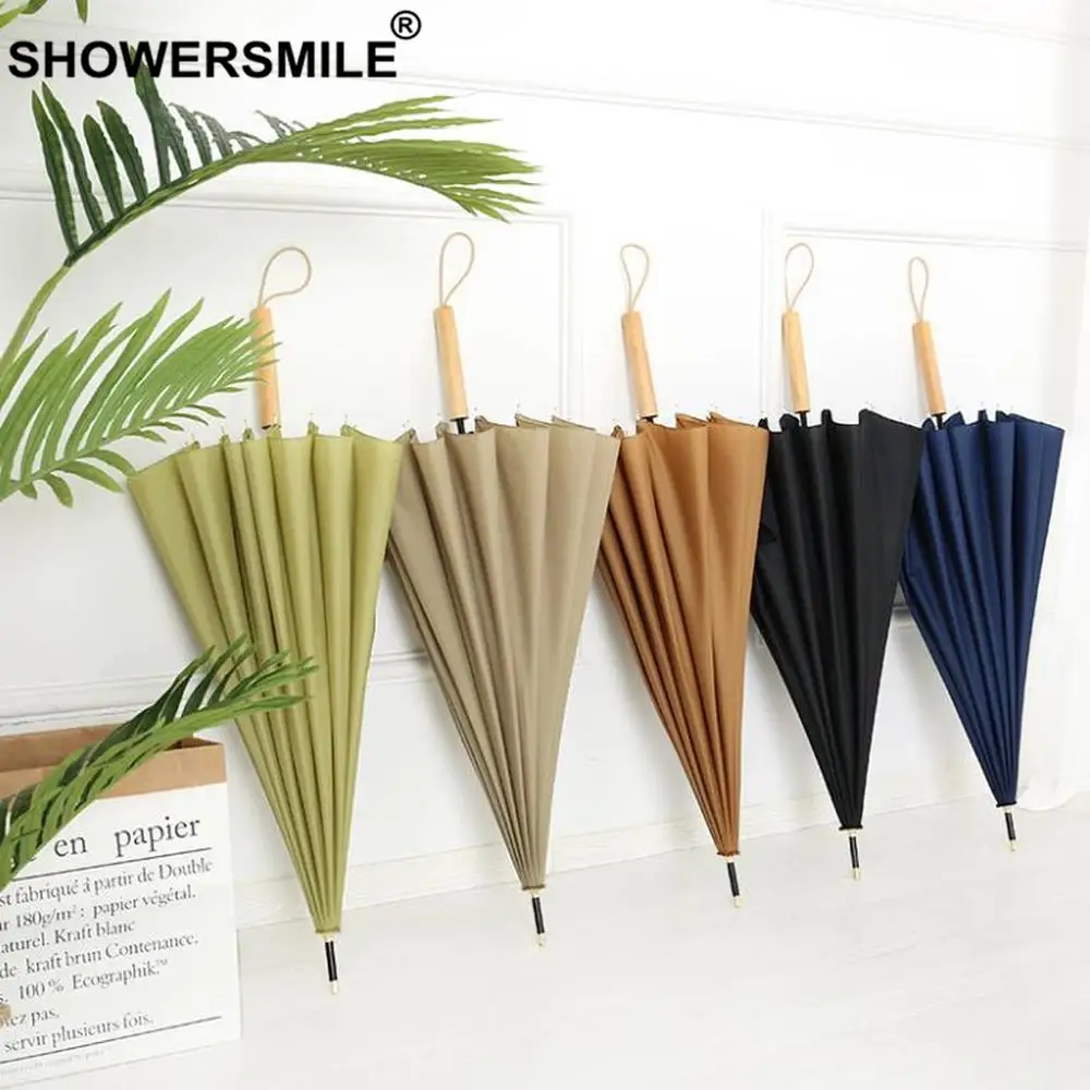 SHOWERSMILE Зонт с длинной ручкой для дождя женский розовый деревянной Guarda Chuva