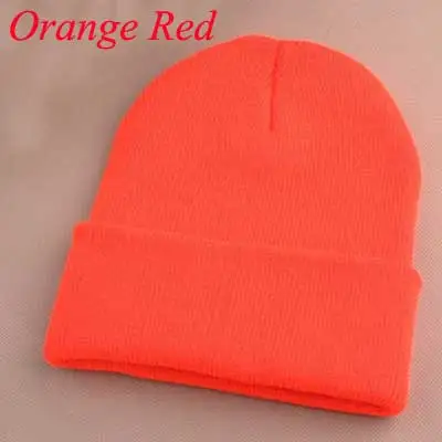 Orange Red Зимние шапки для женщин, вязанная неоновая шапка для мужчин, в стиле хип-хоп, карамельный цвет, хлопковая вязаная шапка, s, модная, Skullies Beanies, вязаная шапка, мягкая шапка - Цвет: Orange Red