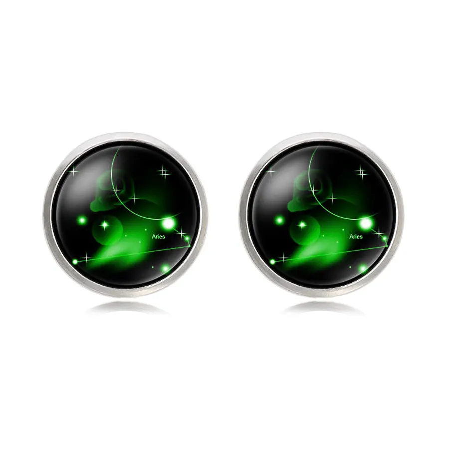 Зодиакальное стекло кабошон Овен Дева Таурус Рак Лев Близнецы весы запонки