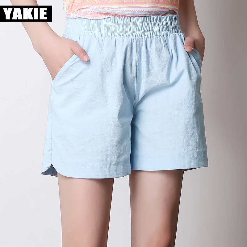 Женские шорты новинка 2017 летние высокая эластичная талия свободные льняные