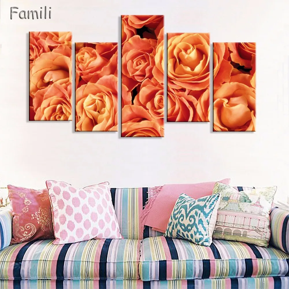 5 панелей HD печать красная роза цветок настенная живопись холст декор комнаты