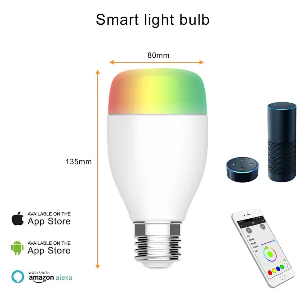 WiFi умная лампочка 7 Вт E27 E26 B22 с регулируемой яркостью для домашнего времени