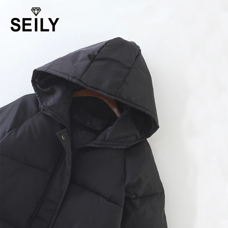 Длинная зимняя куртка пуховик seilly стеганое хлопковое теплое пальто с капюшоном