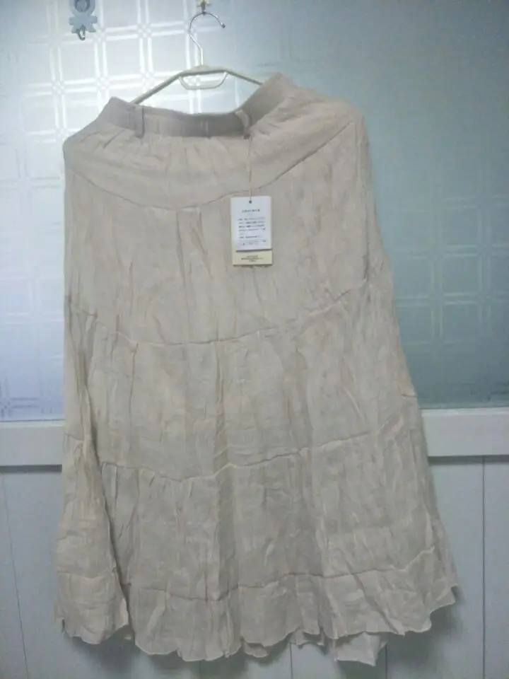 

1 piece Women's Elegant High Waist Elastic Waist Linen Pleated Long Skirts Ladies Slim Casual Skirt Saias with waist belt