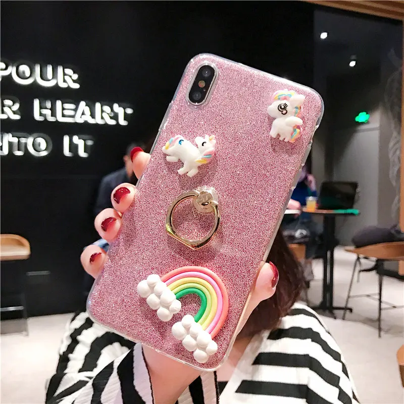 Glitter Flower Case For Xiaomi Redmi Note 7 6 5 4(4X) Pro 5A Prime Pocophone F1 DIY Bling Luxury Finger Ring Cover |