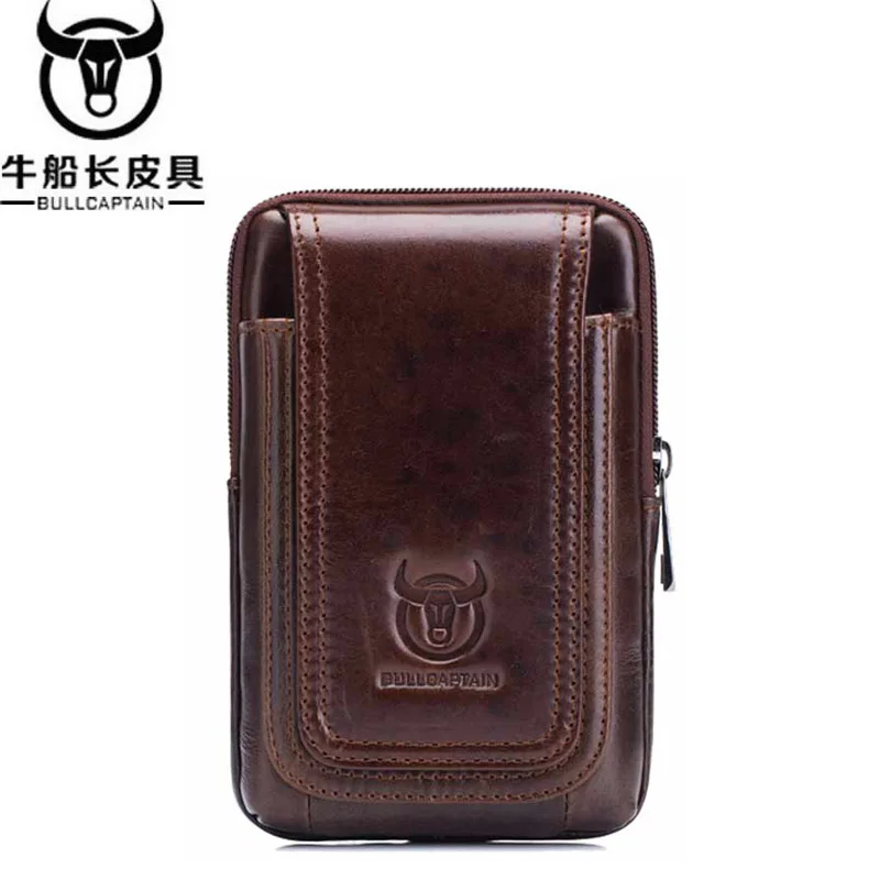 

BULLCAPTAIN new Male Waist Bag Purse Leisure Sling Bag Small Pocket New Men Leather Sling Cigarette Bag Mobile Phone Bag Brown