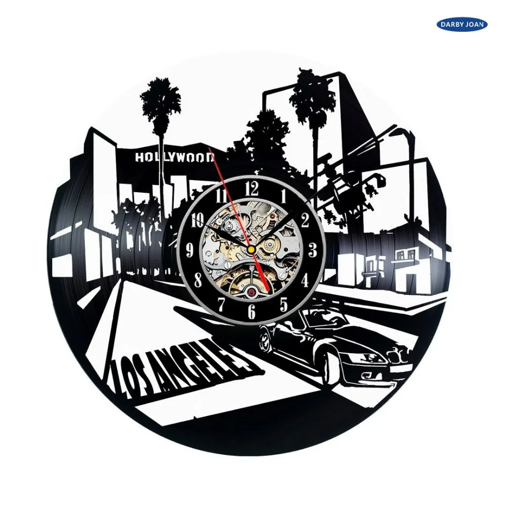 Винтажные виниловые настенные часы Los Angelos City ручной работы reloj|vinyl wall clock|wall clockclock