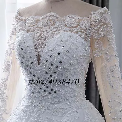 White And Skin tulle С вырезом «лодочка класса люкс 2 в 1 свадебное платье одежда с длинным рукавом свадебные платья с аппликацией; Свадебная обувь, украшенная жемчугом, узорчатые платья Vestidos De Novia - Цвет: White And Skin tulle
