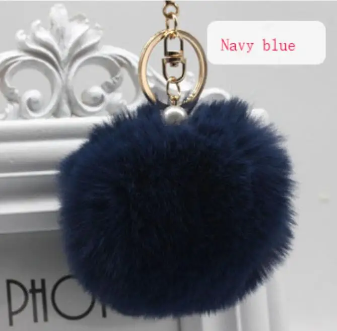 NAVY BLUE Большая шаровая Сумочка с брелоком из искусственного жемчуга и кроличьего меха, плюшевое кольцо с помпоном из искусственного меха, узорная цепь, подвеска с помпонами - Цвет: NAVY BLUE