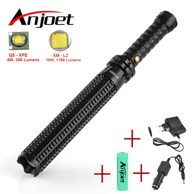 

Sets Powerful led Zoomable flashlight XML Q5/L2 Telescopic baton self defense police 1101 Patrol rechargeable flash light 18650