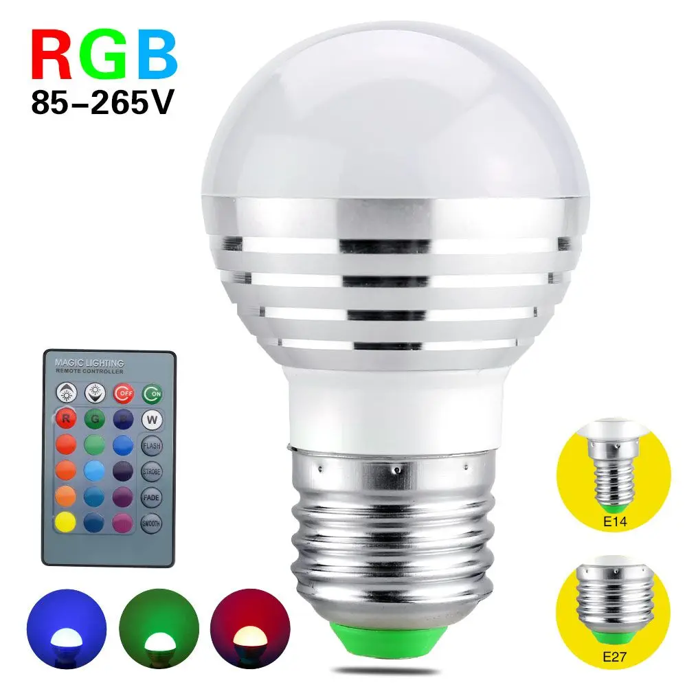Светодиодная лампа E27/E14 RGB 5 Вт 16 цветов 110В 220 В 24 клавиши с дистанционным
