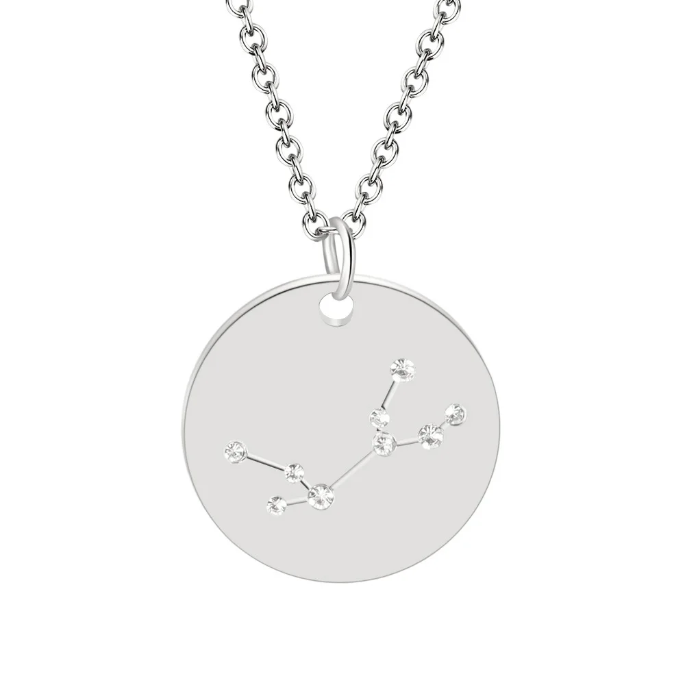 Virgo Silver Нержавеющая сталь Золото Серебро Созвездие Подвеска Ожерелье для женщин круглые Чокеры CZ ожерелье знаки ожерелье со знаком зодиака подарок - Окраска металла: Virgo Silver