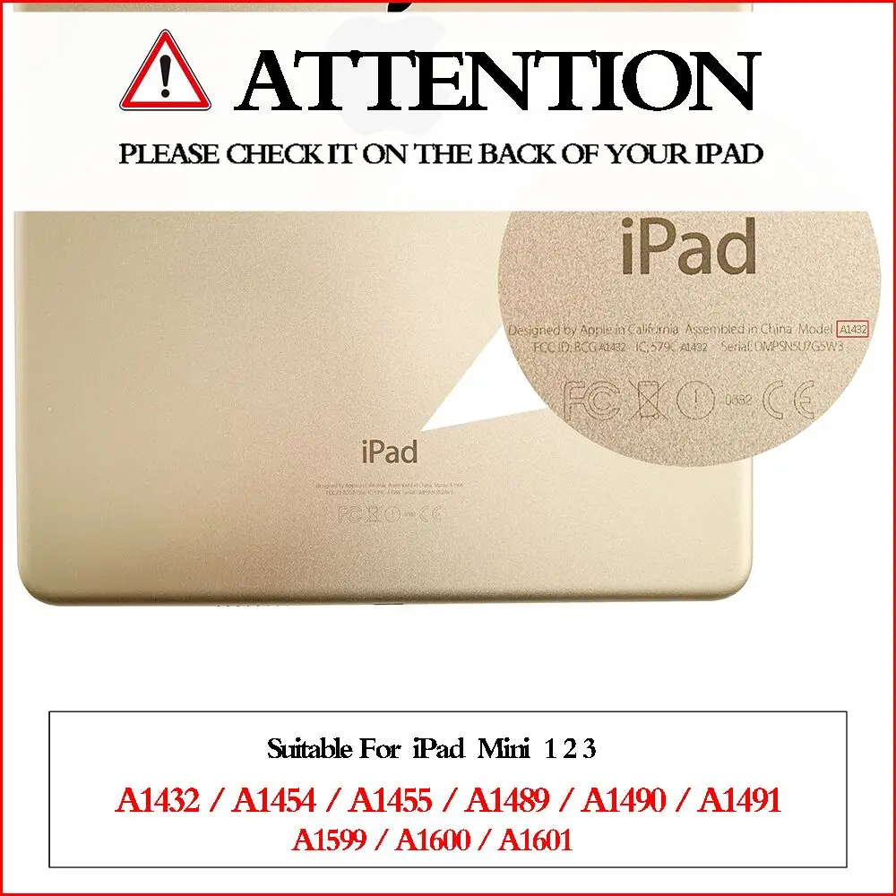 Чехол для iPad Mini 3Mini 2Mini 1, Ультратонкий силиконовый чехол из искусственной кожи с функцией автоматического пробуждения и сна для iPad Mini 123 (art.: 7b02e1512) - 7b02e1512