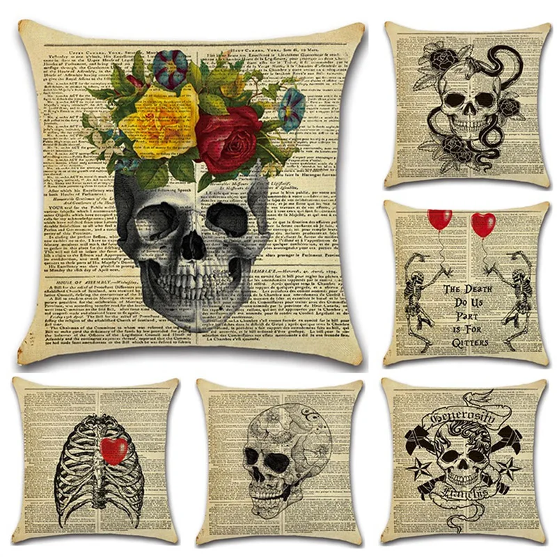 2 шт. наволочка из хлопка и льна с изображением черепа для темных газет Dakimakura