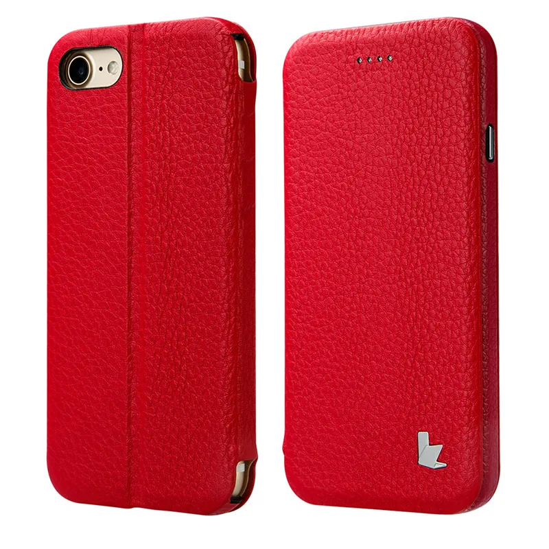 Jisoncase, флип-чехол для iPhone 7, 4,7 дюймов, натуральная кожа, чехол для телефона, для iPhone 7, функция подставки, магнитный дизайн, винтажный - Цвет: Red