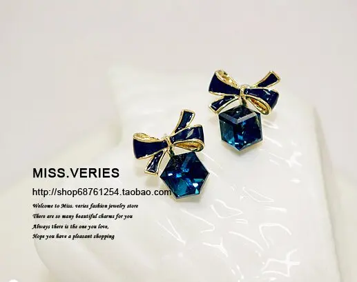 AIWGX Fashion Charm Exquisite Blue Crystal Cubic Zircon Cube Rubik's Bow Earrings For Women's Jewelry | Украшения и