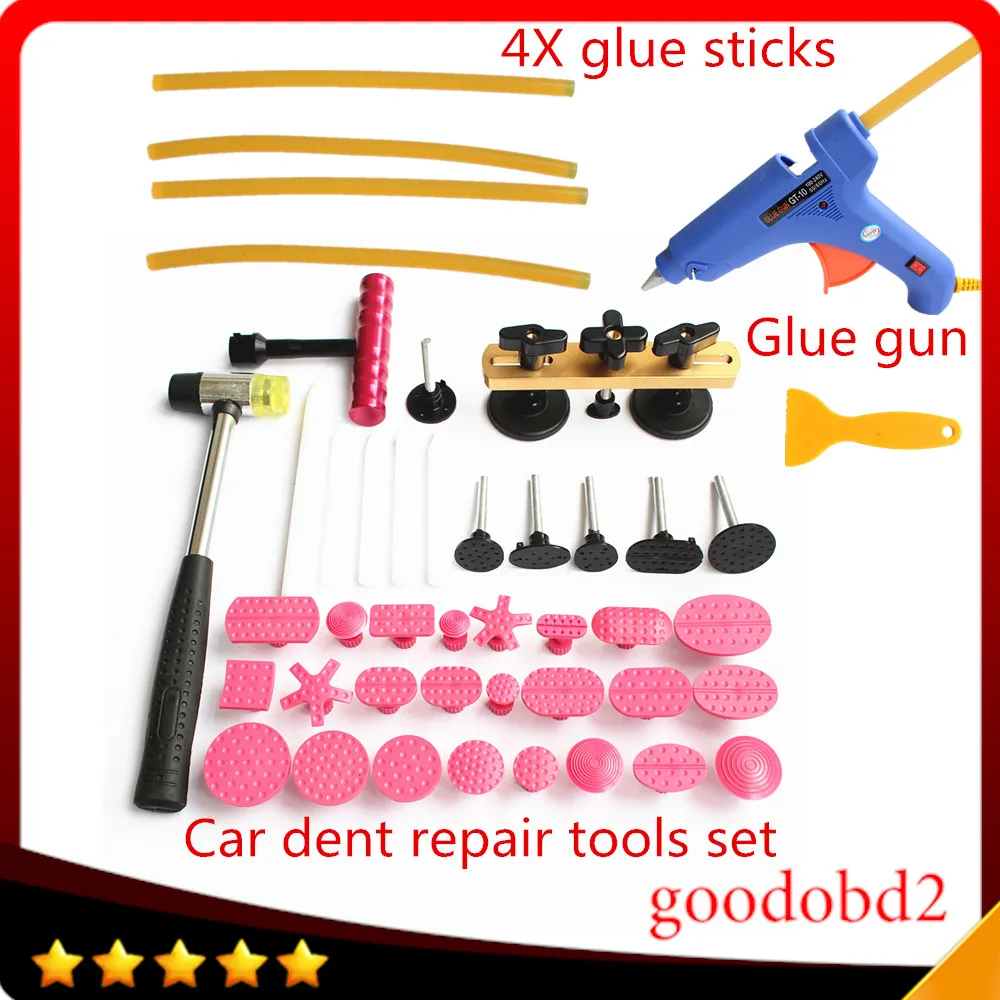

Набор инструментов для ремонта автомобильных вмятин, Т-образный съемник для вмятин без покраски + 24x клеевые Вкладыши + резиновый молоток + 5x ручка с клеевым пистолетом 100 Вт + 4x стержни
